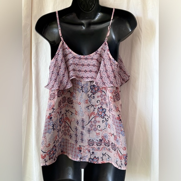 Maurice's Women's Sz M Flouncy Ruffled Sheer Tank Blouse Purple/Pink - Picture 2 of 4